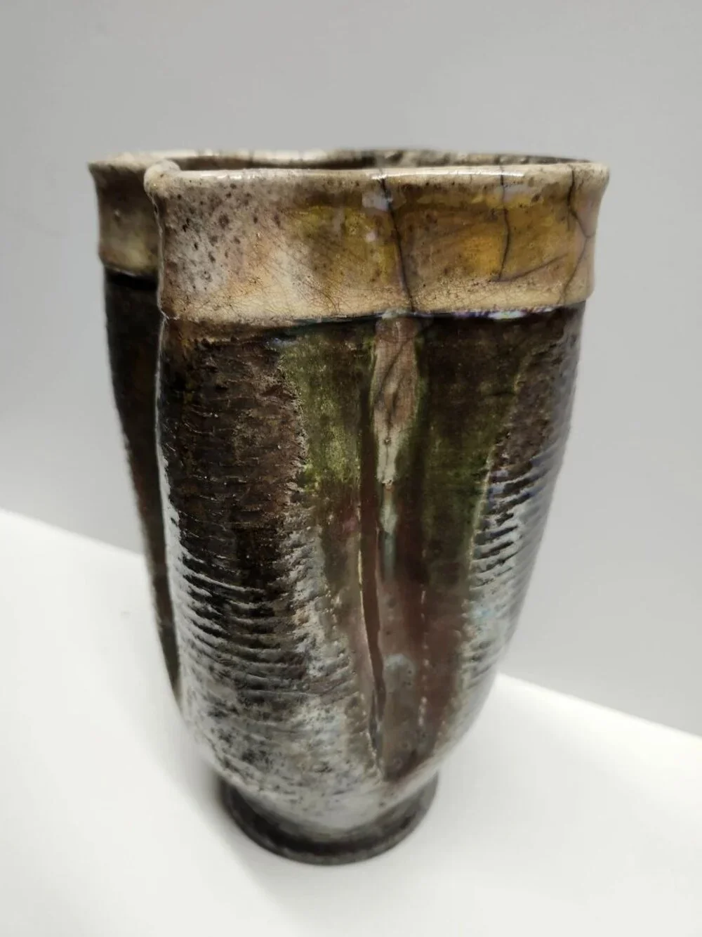 Raku Pottery Vase Earth Tones 7.75